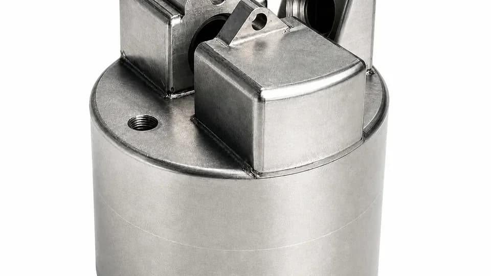 316 stainless steel subsea equipment component with machined and laser-welded features.